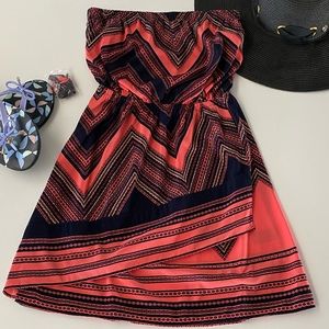 Express Clothing Coral/Navy Scarf Print Mini Dress XS